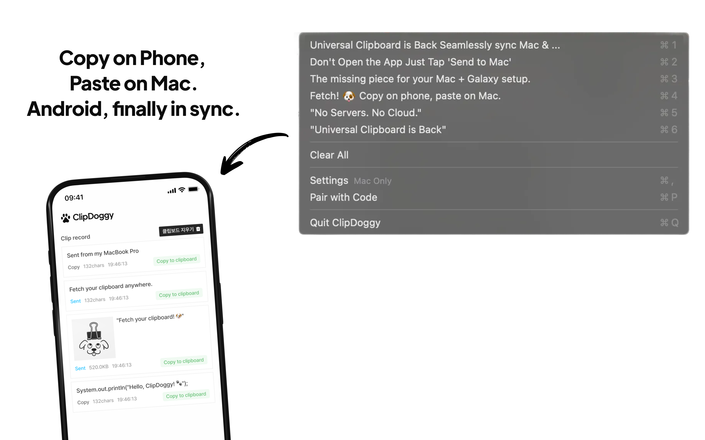 ClipDoggy on MacBook with clipboard history