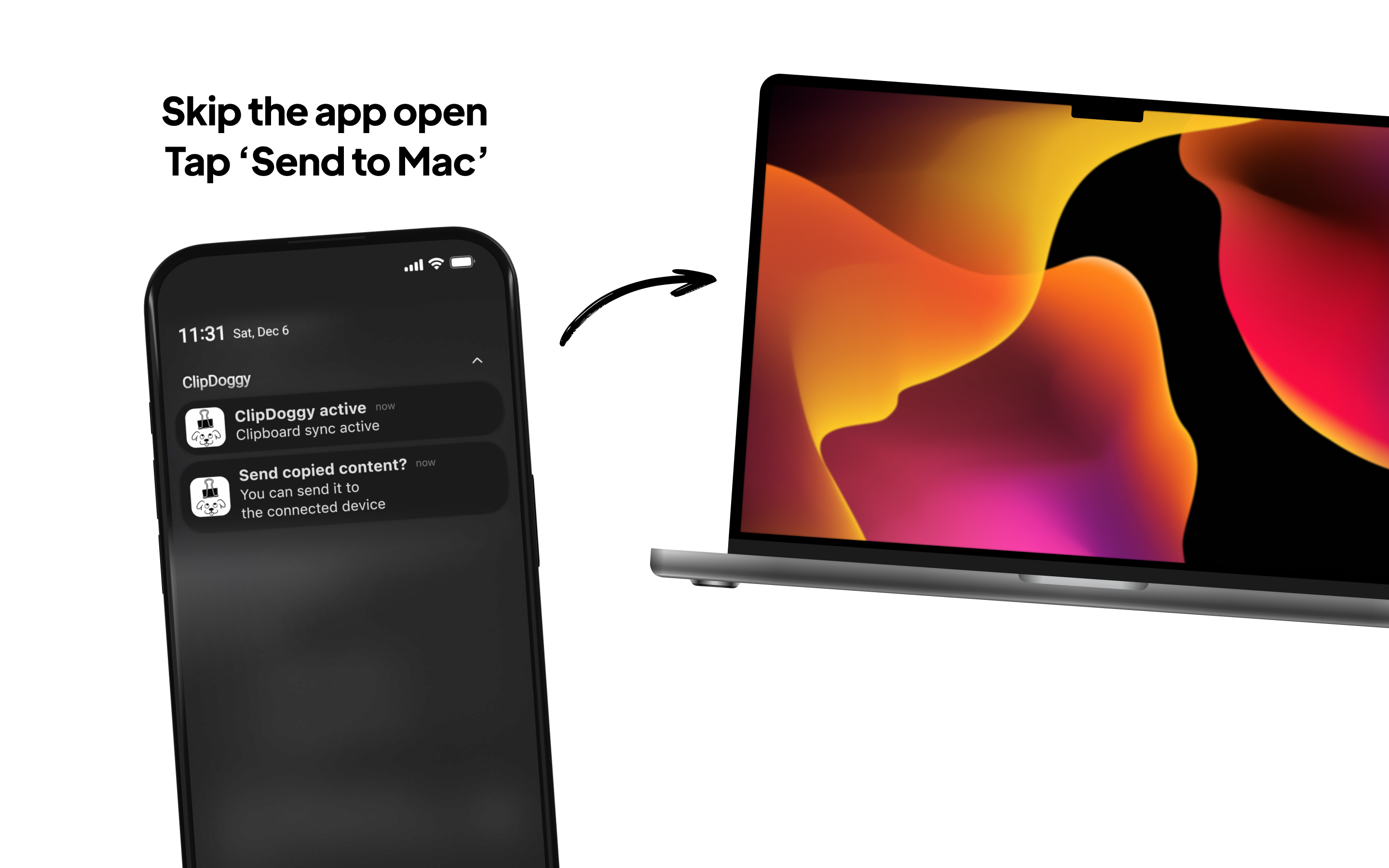 Send copied content from Android to Mac with ClipDoggy